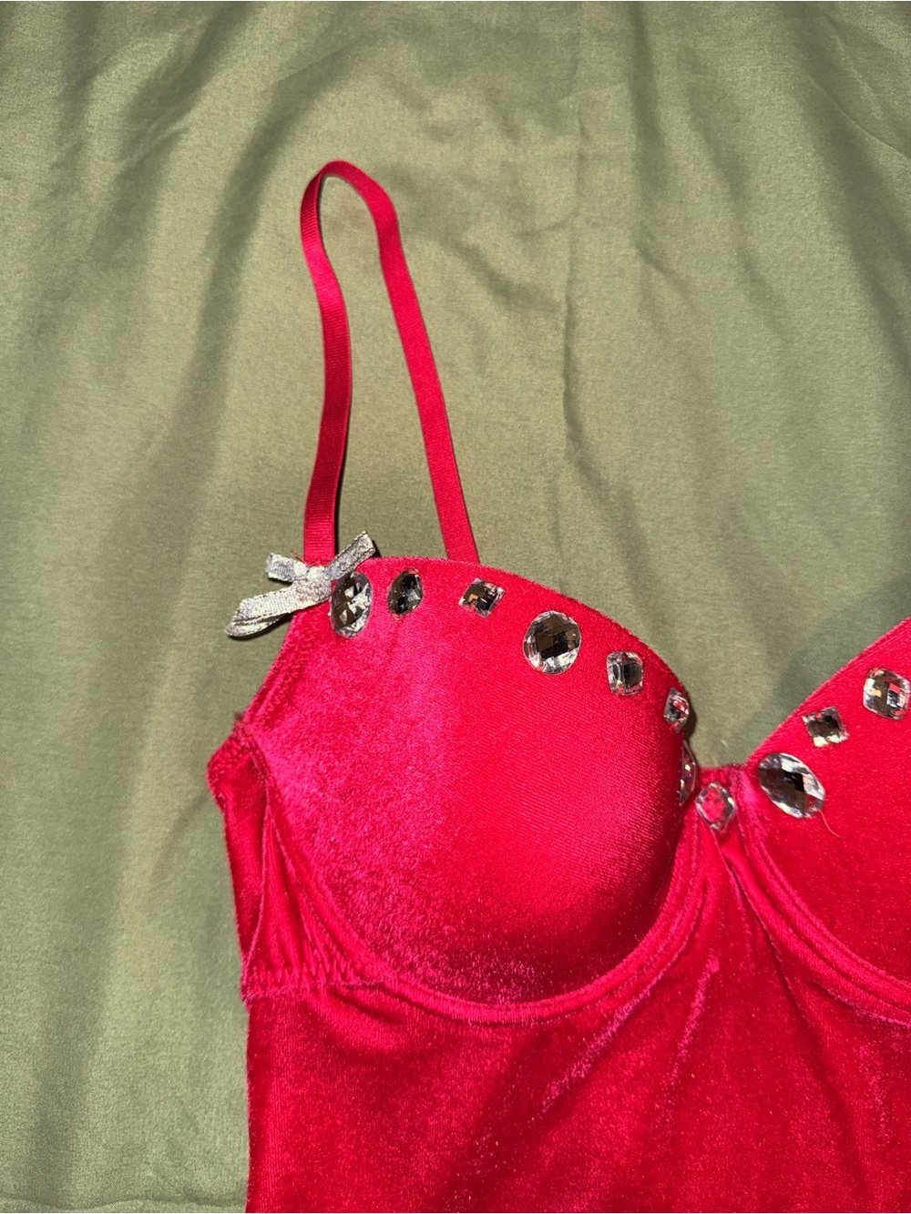 Fredericks of Hollywood Red Embellished Velvet Lingere